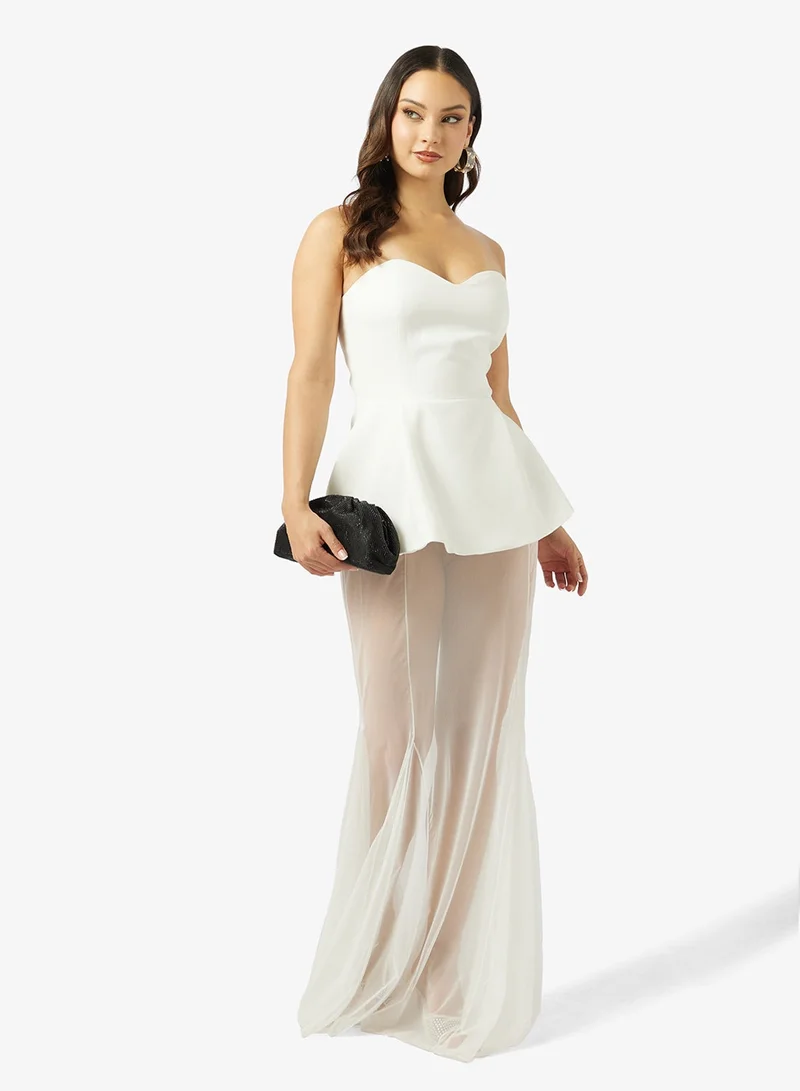 جينجر فستان بياقة على شكل قلب مع كشكش وإدخال شبكي